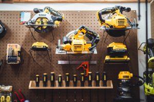 Pegboard Power Tool Hangers on Tool Wall